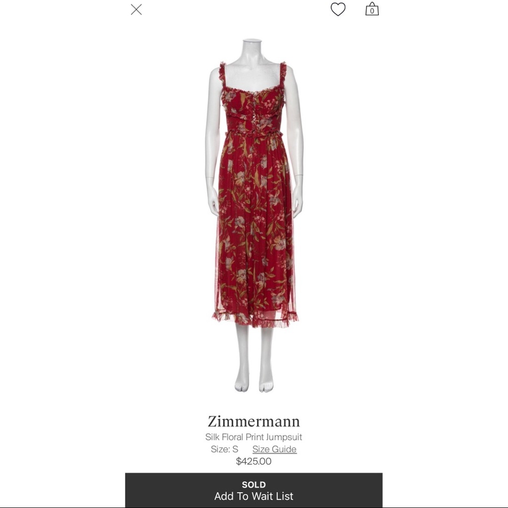Zimmermann Red Silk Jumpsuit Size 1